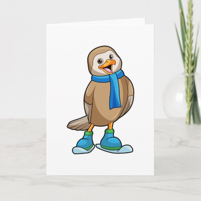 Carte Oiseau en ski avec Ski & Scarf (Devant)