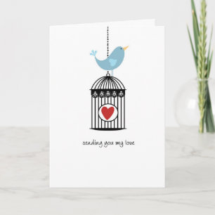 Carte Oiseau et cage à oiseaux avec le coeur