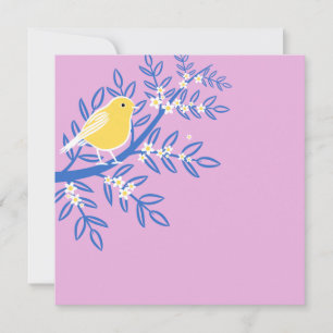 Carte Oiseau jaune illustré sur un Arrière - plan rose
