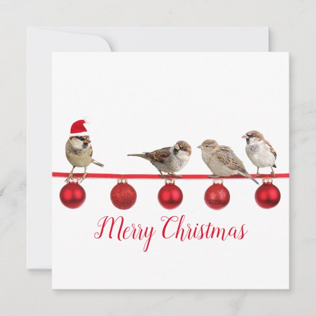 Carte Oiseau mignon avec chapeau de Père Noël Joyeux Noë (Devant)