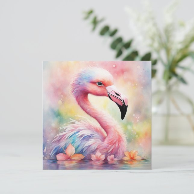 Carte Oiseaux arc-en-ciel Flamant rose 1 (Debout devant)