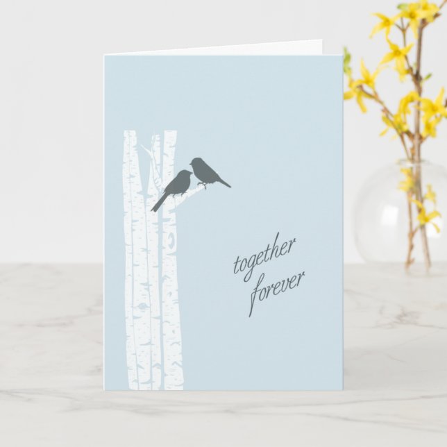 Carte Oiseaux Bleus Ensemble Pour Toujours  (Fleur jaune)