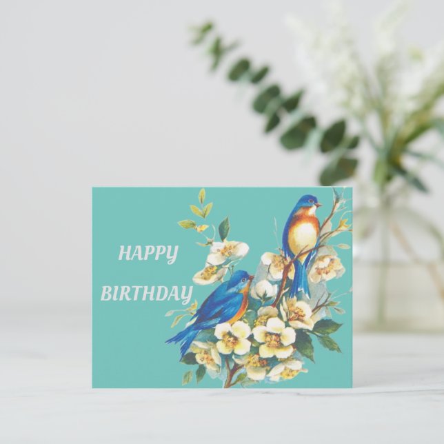 Carte oiseaux bleus sur floral (Debout devant)