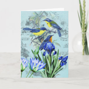 Carte Oiseaux chanteurs floraux vintages habillement et