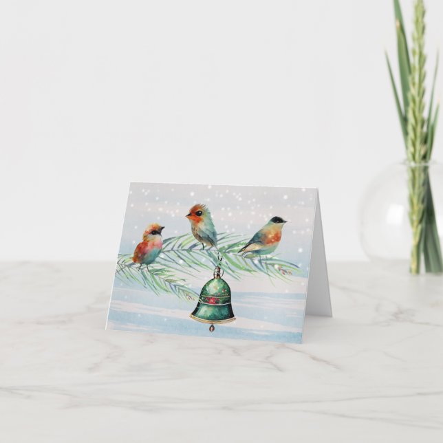 Carte Oiseaux dans la neige sur une branche (Devant)