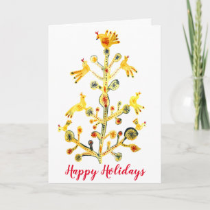 Carte Oiseaux dans l'arbre Folk Art Aquarelle PERSONNALI