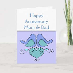 Carte Oiseaux de l'Anniversaire de Maman & Papa au Coeur
