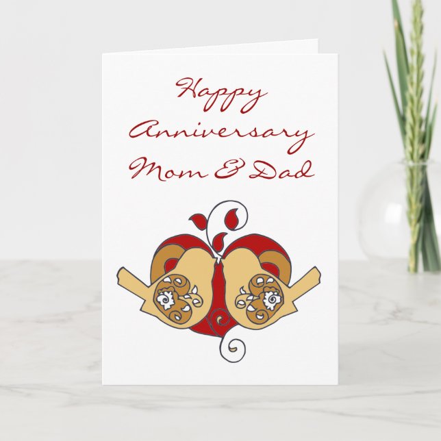 Carte Oiseaux de l'Anniversaire de Maman & Papa au Coeur (Devant)