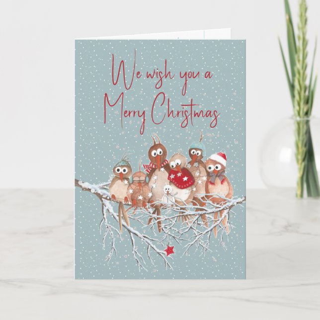 Carte Oiseaux de Noël sur une branche (Devant)