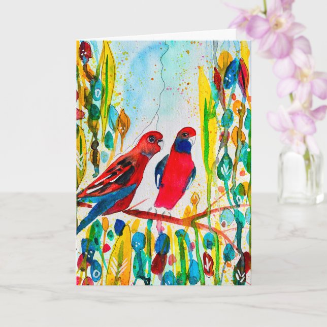 Carte Oiseaux de Rosella dans l'art de l'aquarelle des a (Orchidée)