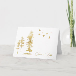 Carte Oiseaux d'or et arbres Scène d'hiver Noël