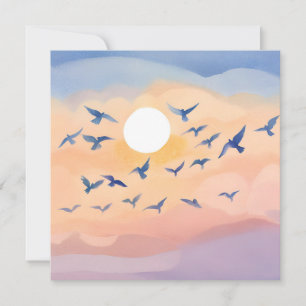 Carte Oiseaux en vol   Aquarelle de la nature du coucher