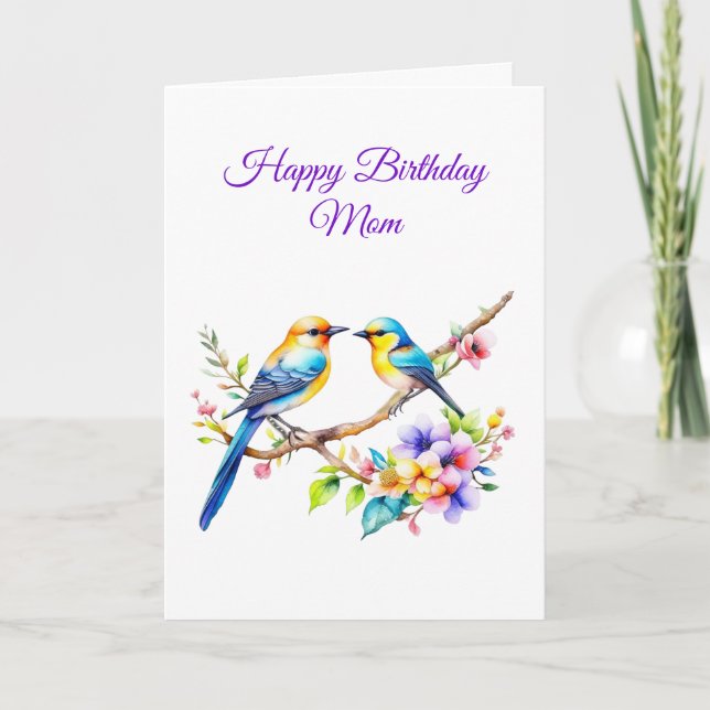 Carte Oiseaux et fleurs aquarelle pour l'anniversaire de (Devant)