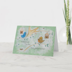Carte Oiseaux mignons dans un arbre Nouveau voisin