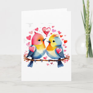 Carte Oiseaux mignons en amour BLANC