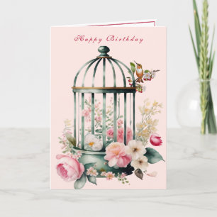 Carte Oiseaux-mouches Cage à oiseaux Fleurs de printemps