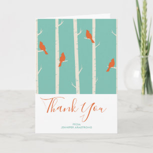 Carte Oiseaux oranges rétro sur Merci de bouleaux