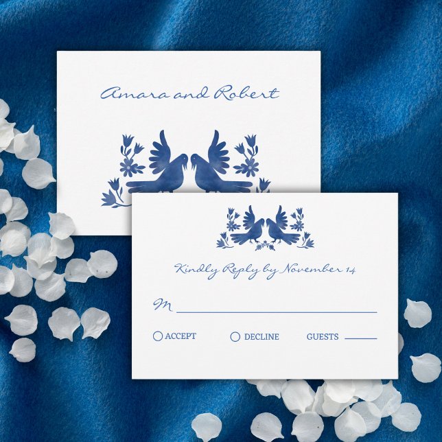 Carte Oiseaux otomi d'aquarelle - Marine (Créateur téléchargé)