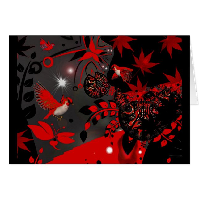 Carte Oiseaux rouges asiatiques (Devant horizontal)
