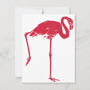 Carte Oiseaux vintage, un flamant rose avec une patte en