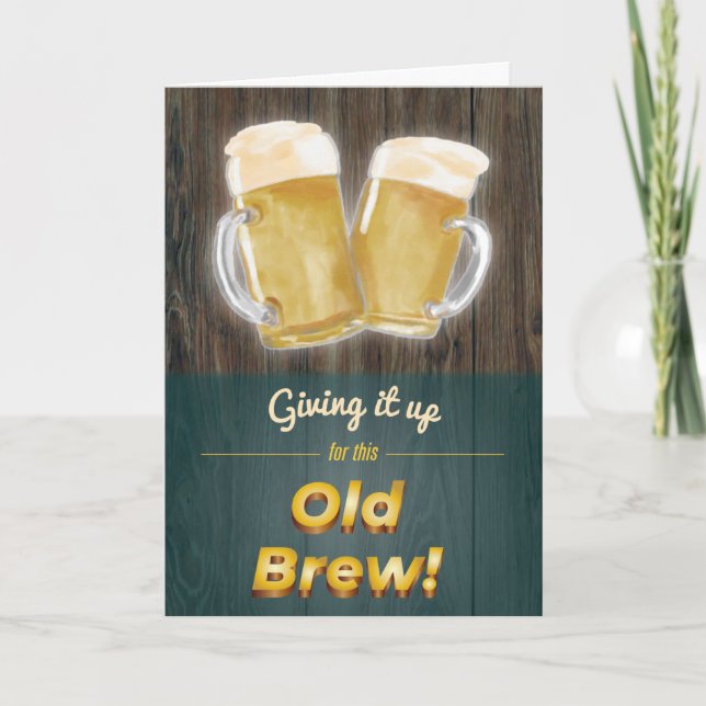 Carte "Old brew" Punny Beer Wood Birthday Card (Devant)