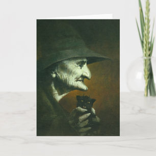 Carte Old Witch with Familiar Greetings Card