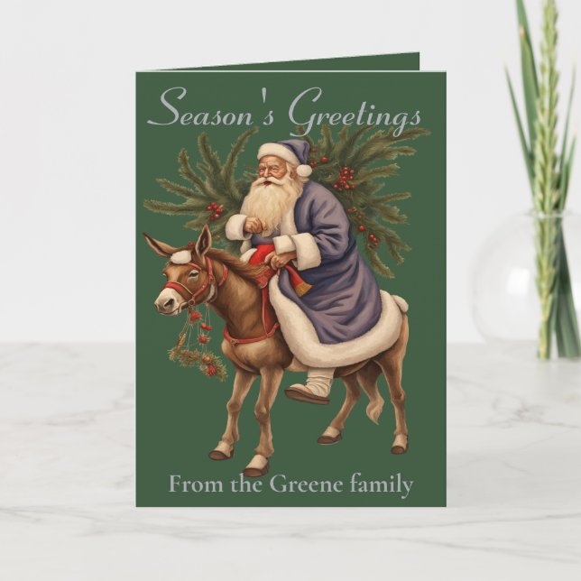 Carte Olde German Father Christmas Riding A Donkey (Devant)