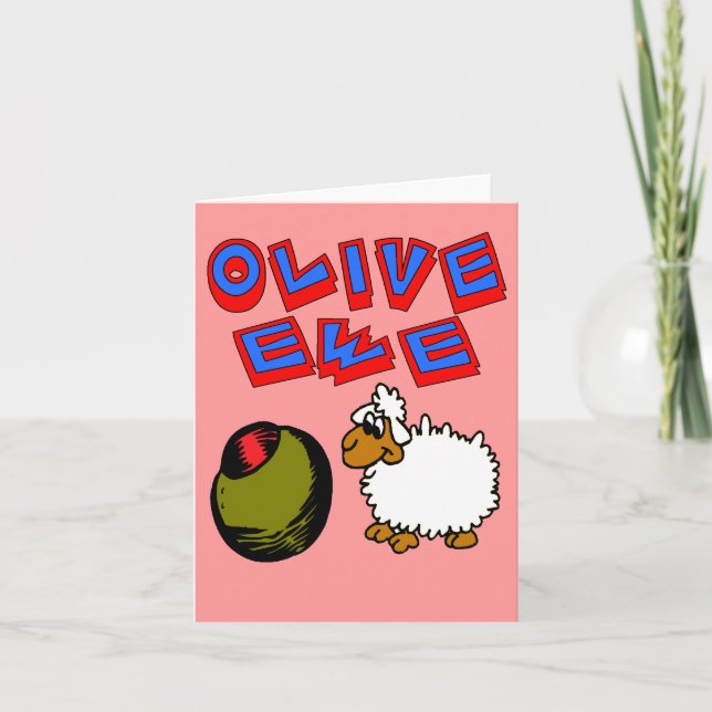 Carte Olive Ewe, I Love You, Caricature d'agneau, Valint (Devant)
