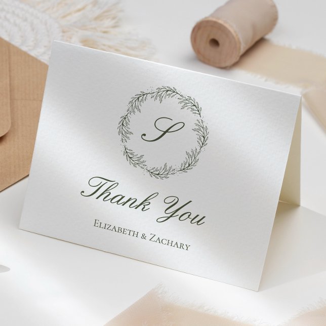 Carte Olive Green Monogramme Mariage Merci de couronne (Créateur téléchargé)