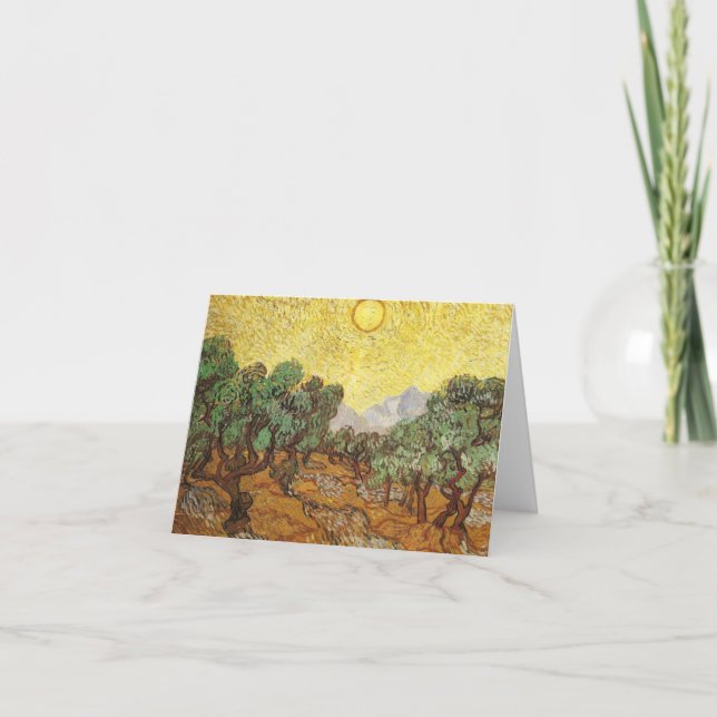 Carte Olive Trees Ciel jaune et Sun Van Gogh Art fin (Devant)