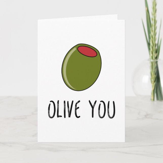 Carte Olive You, Pun, Funny I Love You, Saint Valentin (Devant)