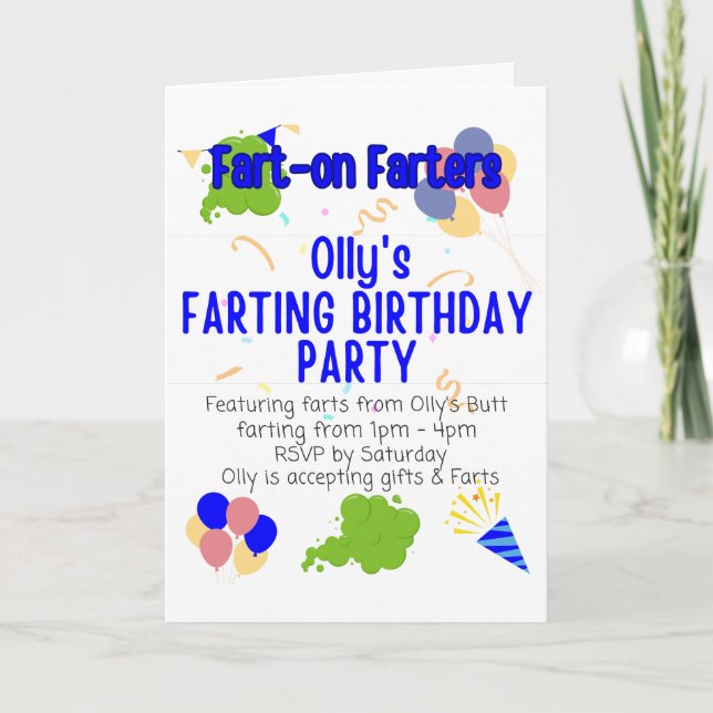 Carte Olly's Farting Birthday Party (Devant)