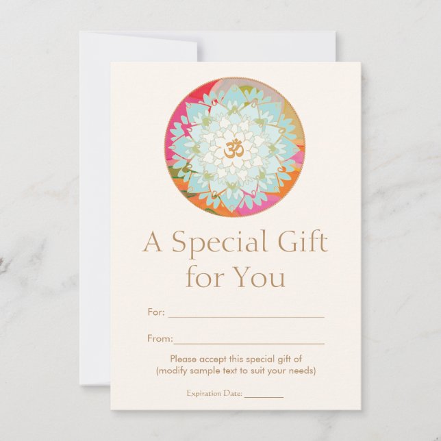 Carte Om Lotus Fleur Spirituelle Santé Certificat Cadeau (Devant)