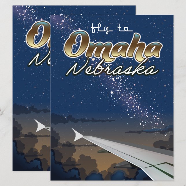 Carte Omaha, affiche de voyage en vol vintage du Nebrask (Devant / Derrière)
