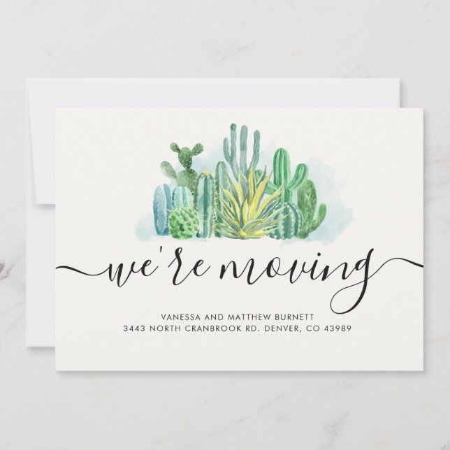 Carte On déplace les cactus d'aquarelle Changement d'adr (Devant)