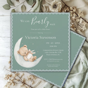 Carte On peut attendre le Baby shower vert de l'ours
