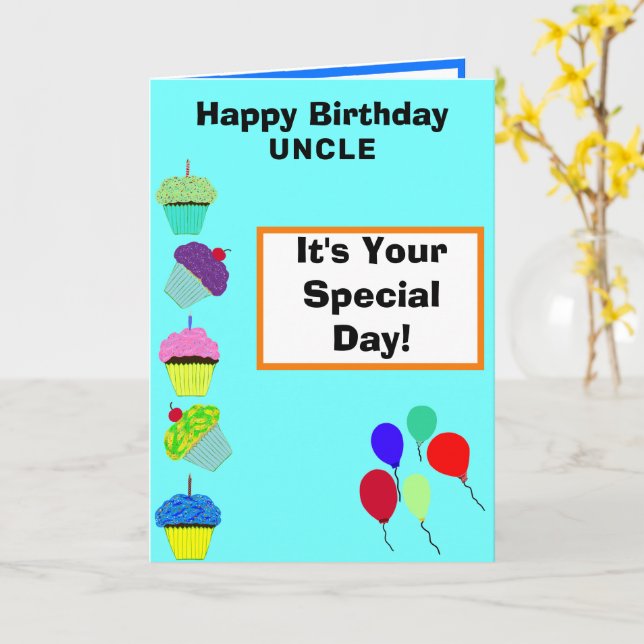 Carte Oncle Birthday Green Cupcake Tower PHOTO (Fleur jaune)