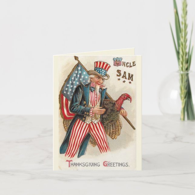 Carte Oncle Sam Thanksgiving Salutations Vintage (Devant)