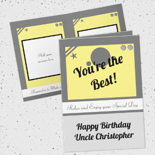 Carte Oncle, tu es le meilleur anniversaire gris jaune