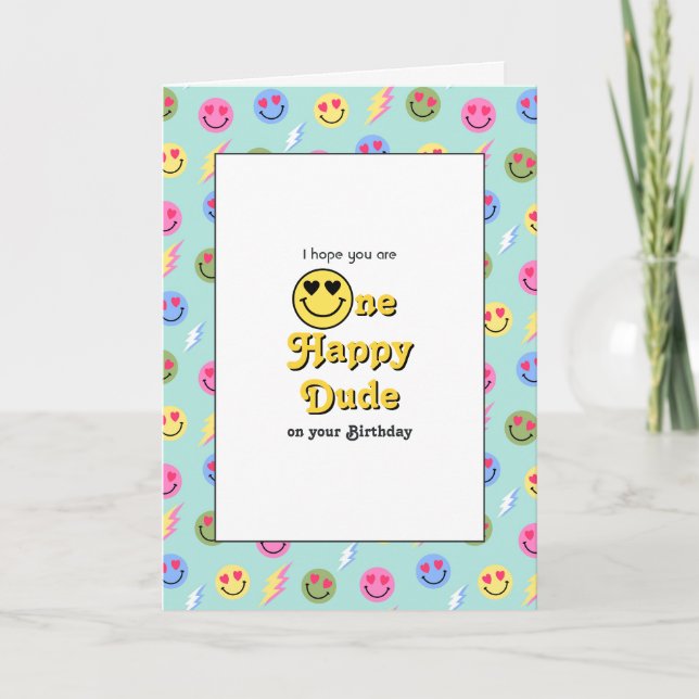 Carte "One Happy Dude" Anniversaire du sourire rétro (Devant)