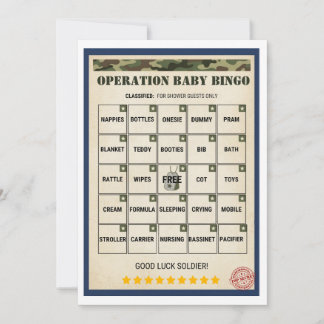 Carte Opération Baby Bingo pour Baby Shower Militaire