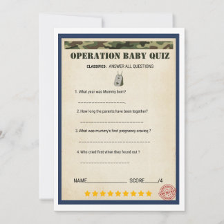 Carte Opération Quiz Bébé Cadeau de Naissance Militaire