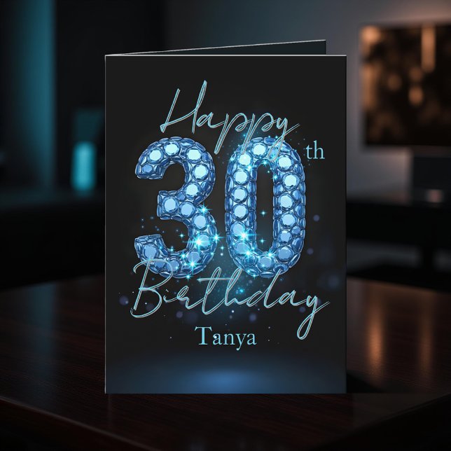 Carte Opulent Chic Sapphire Bleu et Noir 30e anniversair (Créateur téléchargé)