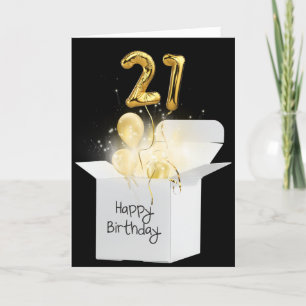 Carte Or 21e Anniversaire Ballons En Boîte Blanche