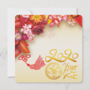 Carte Or chinois floral Papier coupé Rat 2020 Partie Sq
