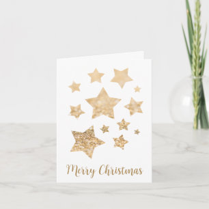 Carte Or étincelant étoiles Joyeux Noël blanc