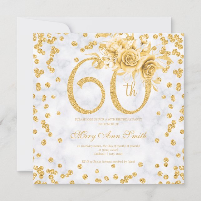 Carte Or Floral 60e anniversaire Glam Marble (Devant)