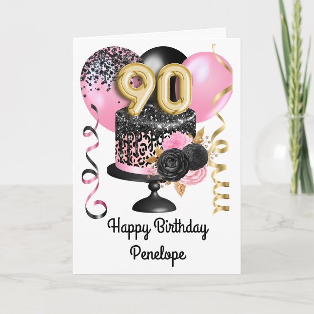 Carte Or rose et noir 90e anniversaire (Devant)