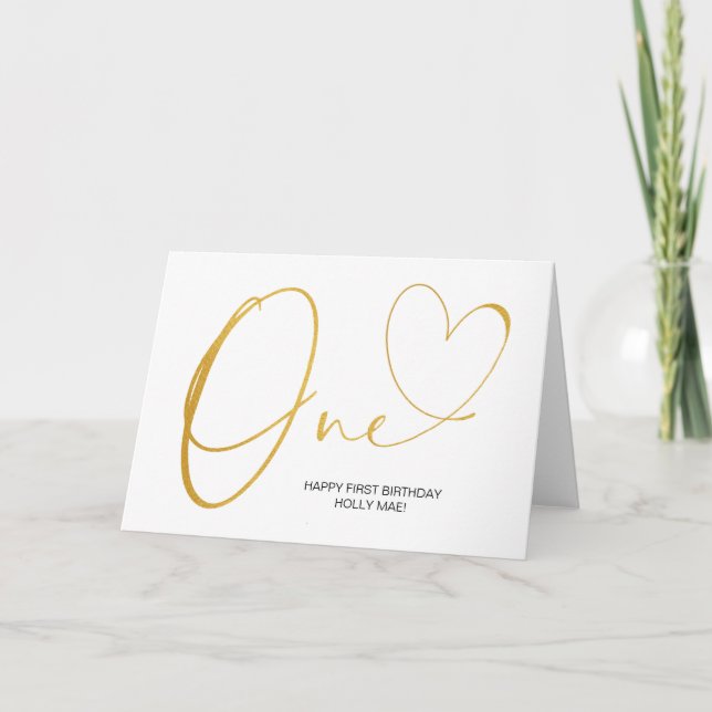 Carte Or Simple Premier Anniversaire Un Coeur (Devant)