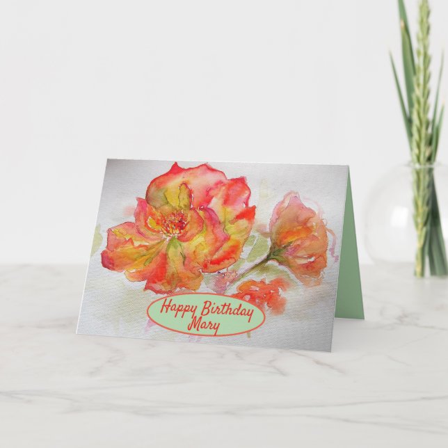 Carte Orange Aquarelle Rose Peinture Jardin Floral (Devant)